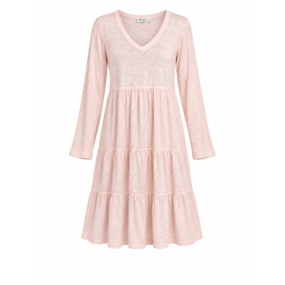 WILT Womens Sz L Pink  Long Sleeve Tiered 100% Cotton Slub Maxi Dress